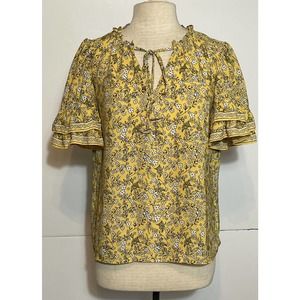 MAX STUDIO Women’s M Polyester Blouse Yellow Floral Polyester